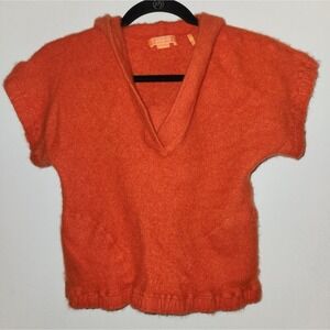 Orange Short Sleeve Hoodie Top V-Neck Pullover Cashmere‎ Sweater